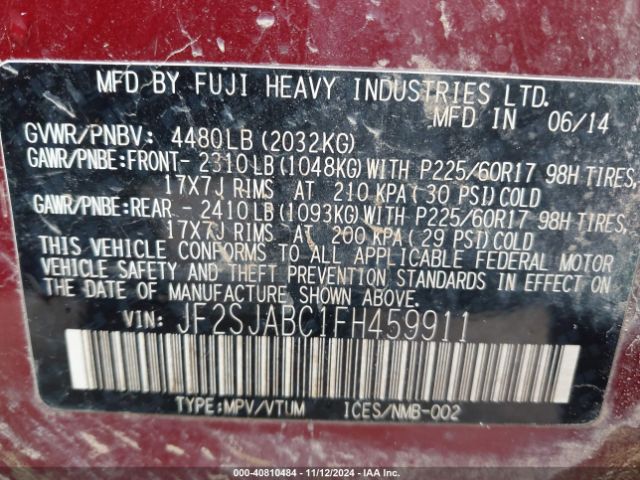 JF2SJABC1FH459911 Subaru Forester 2.5i