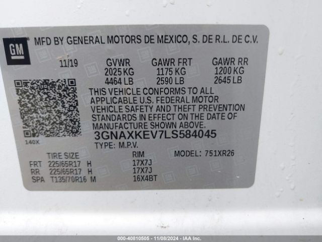 3GNAXKEV7LS584045 Chevrolet Equinox Fwd Lt 1.5l Turbo