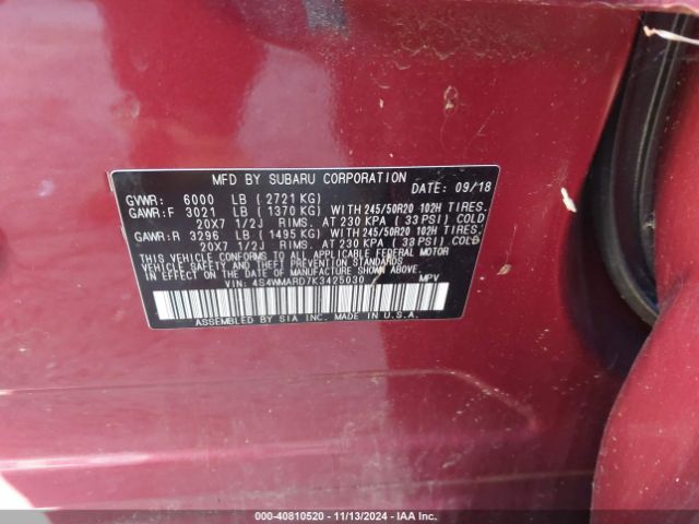 4S4WMARD7K3425030 Subaru Ascent Touring