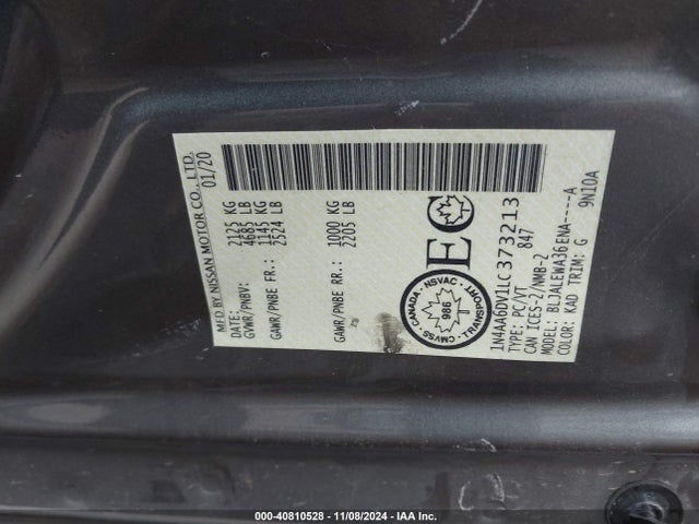 Nissan Maxima Sl Xtronic Cvt 2020 1N4AA6DV1LC373213 Image 9