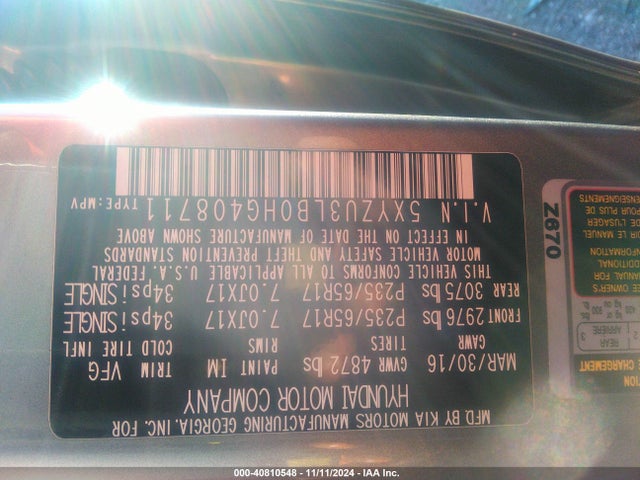5XYZU3LB0HG408711 Hyundai Santa Fe Sport 2.4l