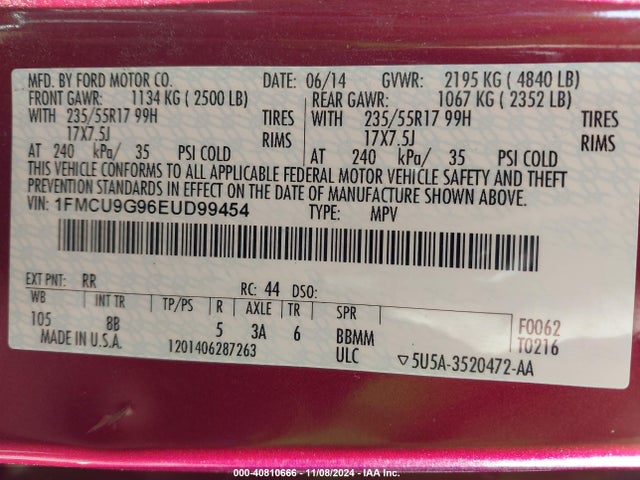 Ford ESCAPE SE 2014 1FMCU9G96EUD99454 Image 9