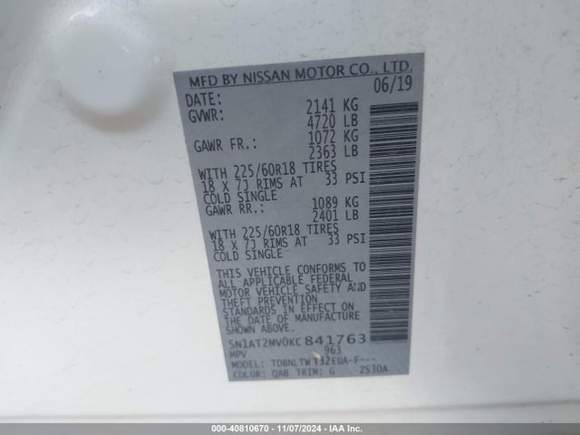 5N1AT2MV0KC841763 Nissan ROGUE SV