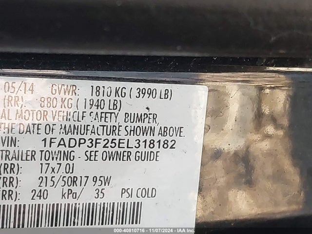 Ford FOCUS SE 2014 1FADP3F25EL318182 Image 9