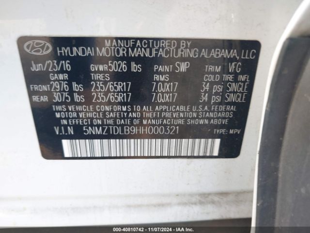 5NMZTDLB9HH000321 Hyundai Santa Fe Sport 2.4l