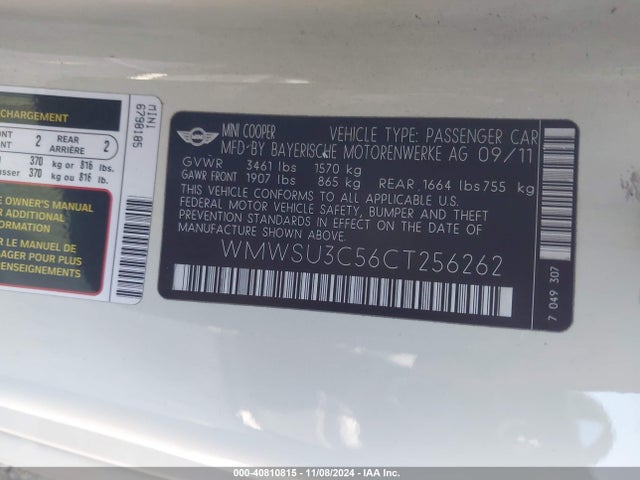 2012 MINI COOPER WMWSU3C56CT256262 Photo 8