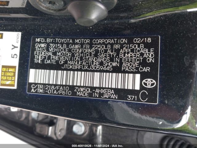 JTDKBRFUXJ3059445 Toyota Prius Two