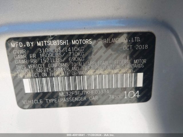 ML32F3FJ7KHF03334 Mitsubishi Mirage G4 Es