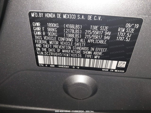 Honda HR-V EX 2019 3CZRU6H51KM740536 Image 9