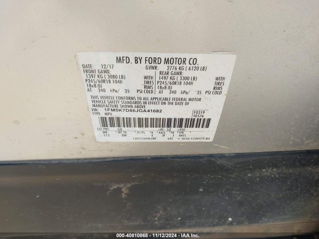 Ford EXPLORER XLT 2018 1FM5K7D86JGA41682 Image 9