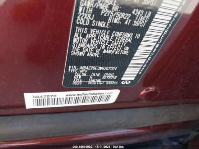 JN8AZ2BE3M9267024 Infiniti Qx80 Sensory Awd
