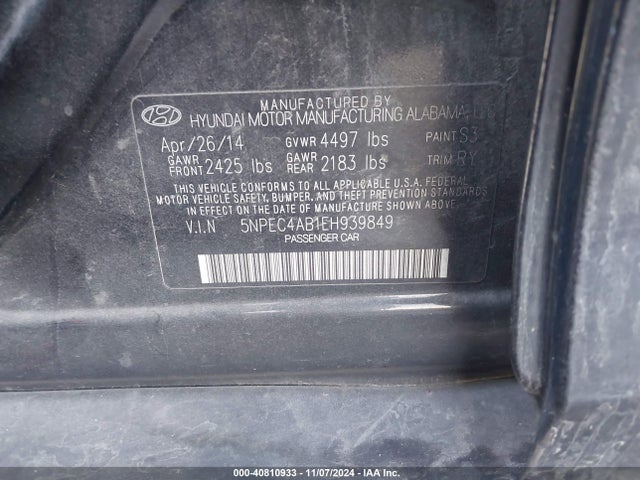 5NPEC4AB1EH939849 Hyundai Sonata Se 2.0t