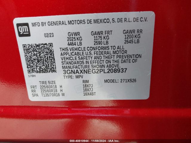 3GNAXNEG2PL208937 Chevrolet Equinox Fwd Premier