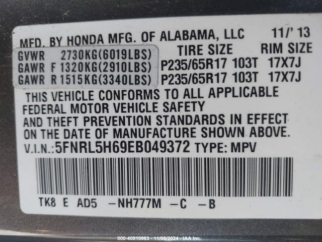 Honda Odyssey Ex-l 2014 5FNRL5H69EB049372 Image 9