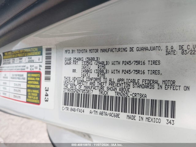 Toyota Tacoma Sr 2022 3TYRX5GN2NT053017 Image 9