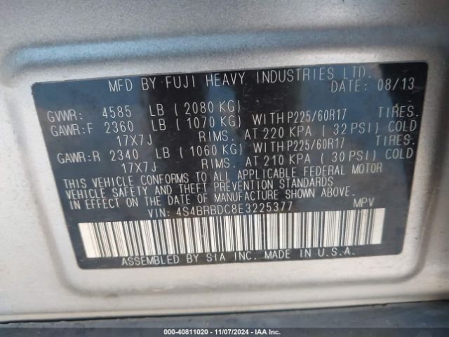 4S4BRBDC8E3225377 Subaru Outback 2.5i Premium