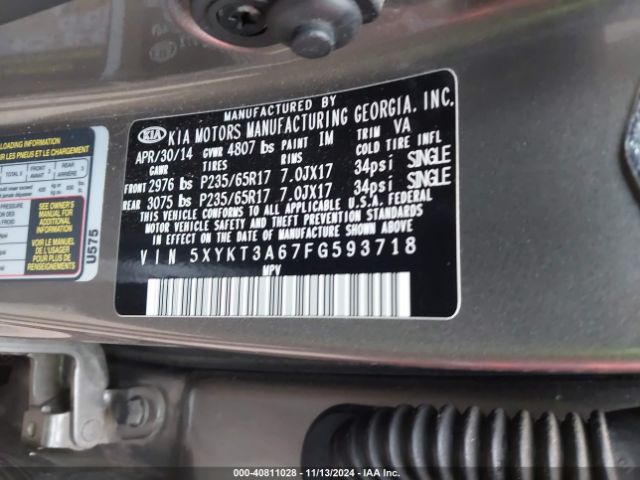 5XYKT3A67FG593718 KIA SORENTO LX