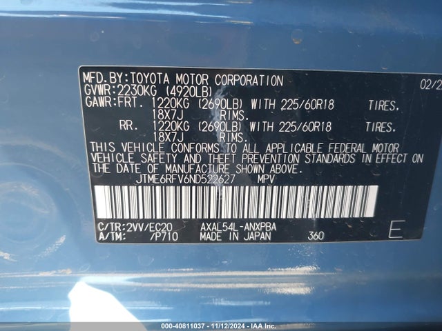 JTME6RFV6ND522627 Toyota Rav4 Hybrid Xse