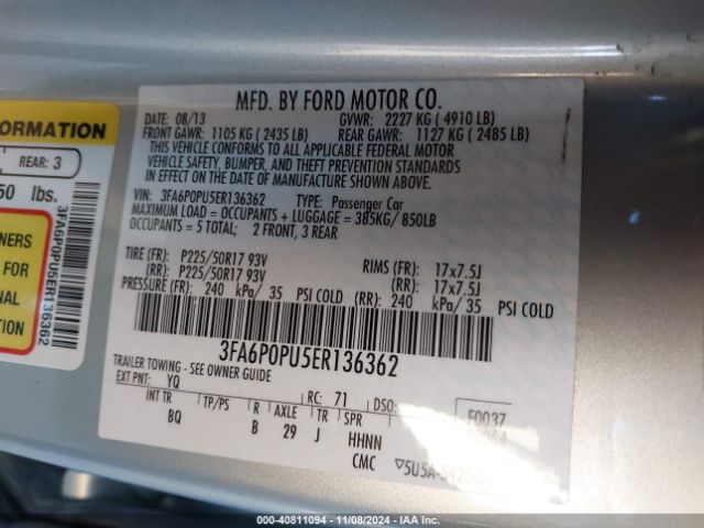 3FA6P0PU5ER136362 Ford Fusion Energi Se Luxury