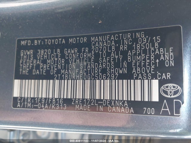 Toyota COROLLA LE 2016 2T1BURHE0GC506297 Image 9