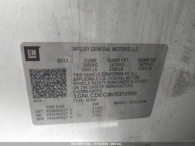 2019 CHEVROLET TAHOE 1GNLCDEC3KR372095 Photo 8