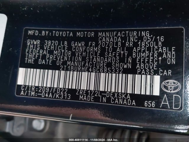 2T1BURHE4GC685332 Toyota Corolla S