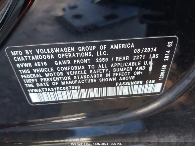 1VWAT7A31EC087388 Volkswagen Passat 1.8t Wolfsburg Edition