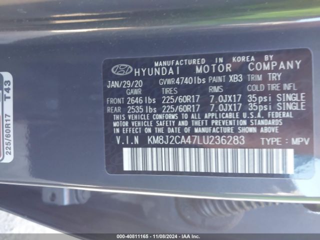 KM8J2CA47LU236283 Hyundai TUCSON SE