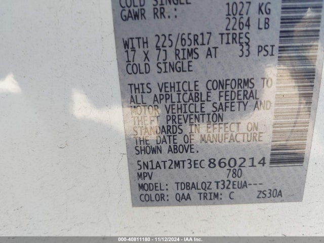 Nissan ROGUE SV 2014 5N1AT2MT3EC860214 Image 9