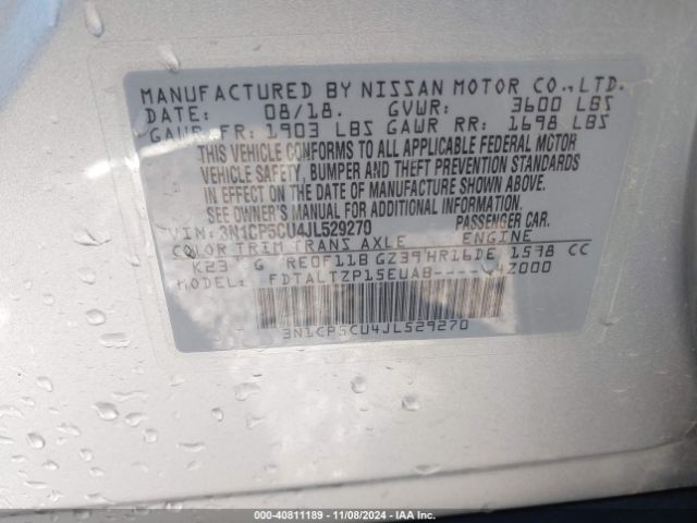 3N1CP5CU4JL529270 Nissan KICKS SR