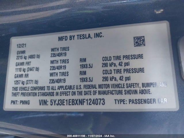 2022 TESLA MODEL 3 5YJ3E1EBXNF124073 Photo 8