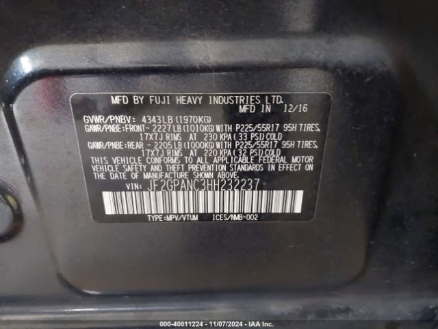JF2GPANC3HH232237 Subaru Crosstrek 2.0i Limited