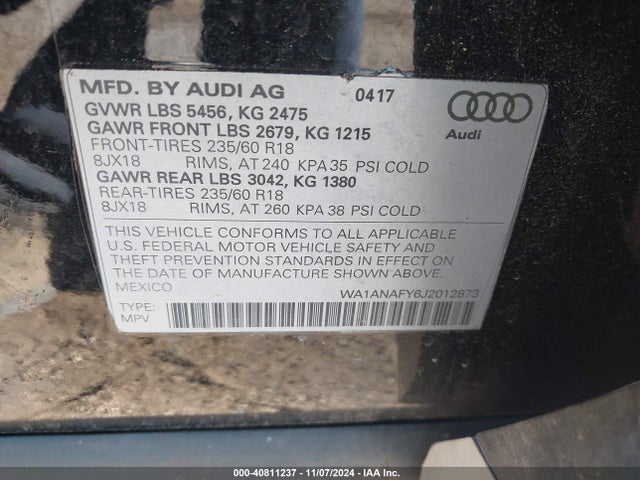 WA1ANAFY6J2012873 Audi Q5 2.0t Premium/2.0t Tech Premium