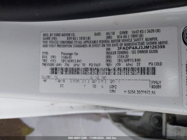 3FADP4AJ3JM126398 Ford FIESTA S