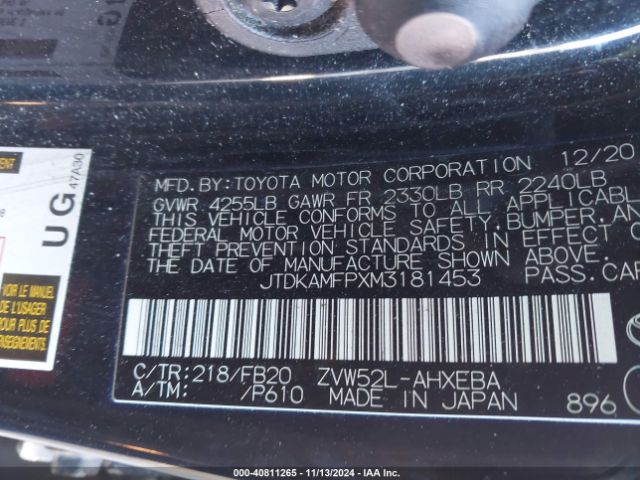 JTDKAMFPXM3181453 Toyota Prius Prime Le