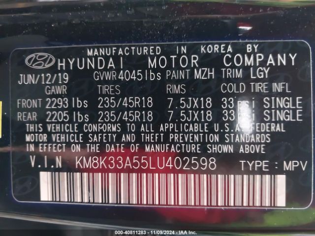 KM8K33A55LU402598 Hyundai Kona Limited
