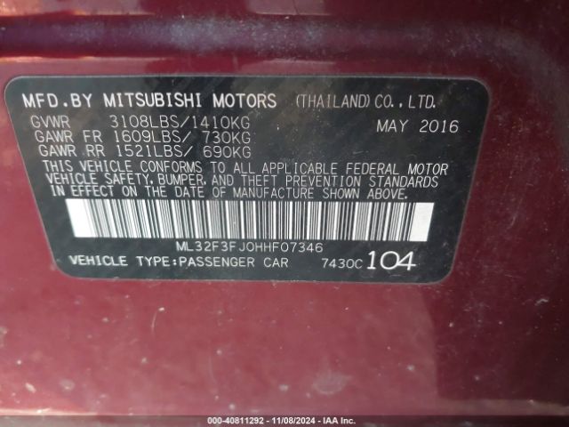 2017 MITSUBISHI MIRAGE G4 ML32F3FJ0HHF07346 Photo 8