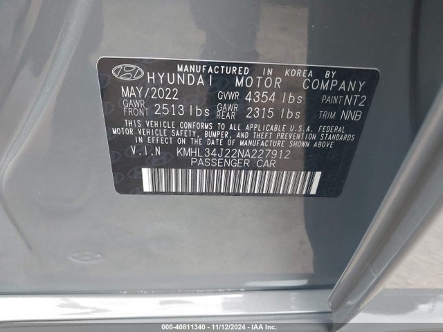 Hyundai Sonata Limited 2022 KMHL34J22NA227912 Image 9