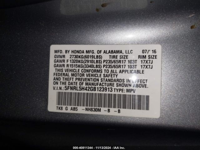 5FNRL5H42GB123913 Honda ODYSSEY EX
