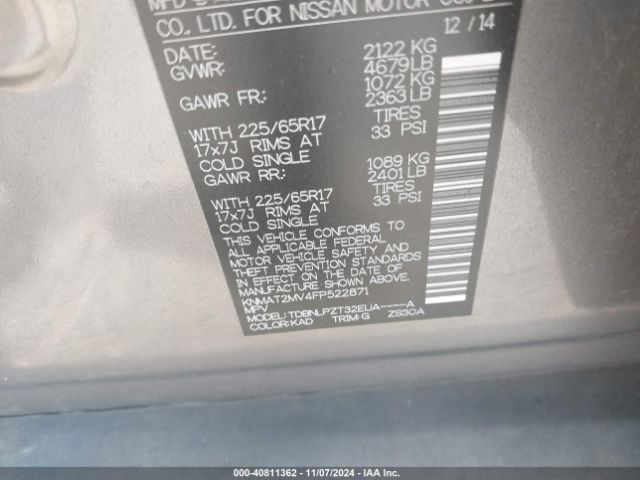 KNMAT2MV4FP522871 Nissan ROGUE S