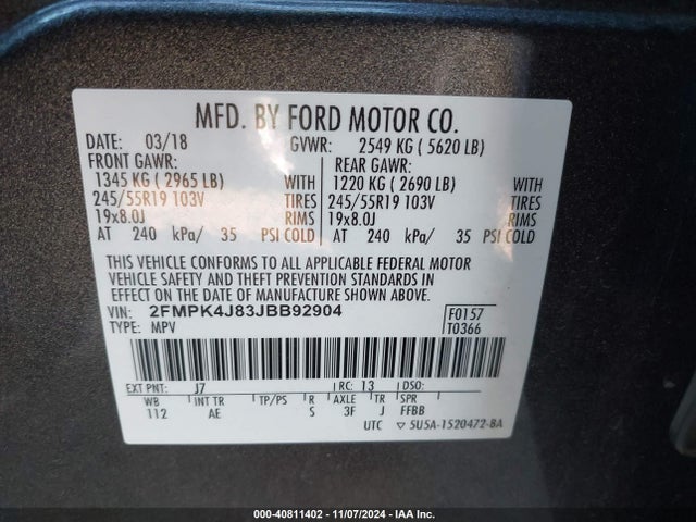 Ford EDGE SEL 2018 2FMPK4J83JBB92904 Image 9