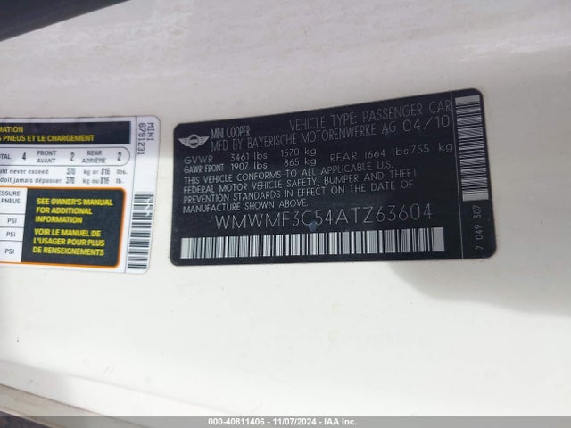 2010 MINI COOPER WMWMF3C54ATZ63604 Photo 8