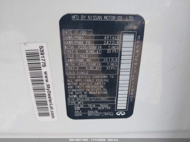 3PCAJ5M17LF113807 Infiniti Qx50 Luxe