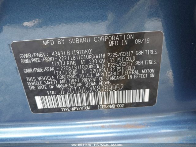 JF2GTAACXK8389952 Subaru Crosstrek 2.0i