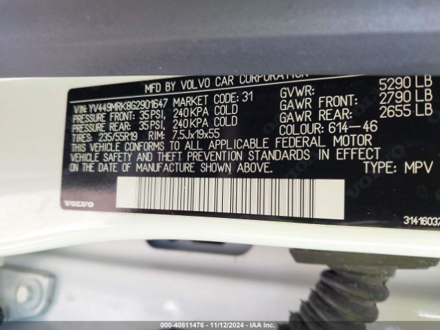 YV449MRK8G2901647 Volvo Xc60 T6 Drive-e
