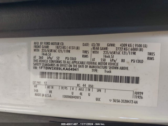 Ford Transit-350 Cargo Van 2020 1FTBW3X89LKA64941 Image 9