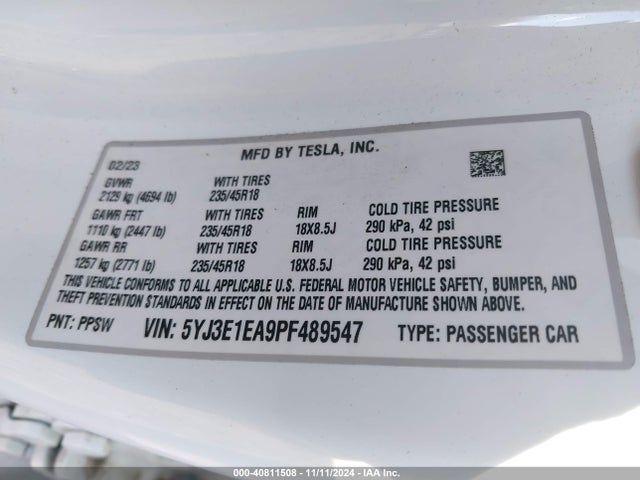 2023 TESLA MODEL 3 5YJ3E1EA9PF489547 Photo 8