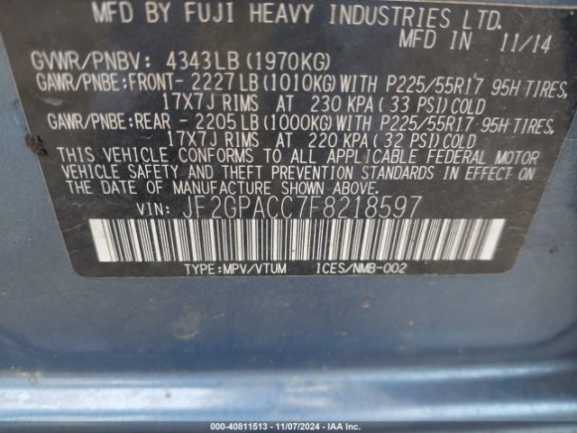 JF2GPACC7F8218597 Subaru Xv Crosstrek 2.0i Premium