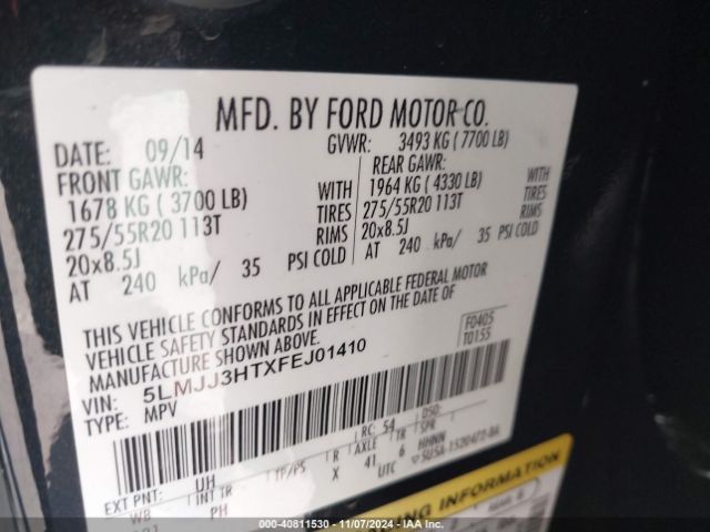 5LMJJ3HTXFEJ01410 Lincoln NAVIGATOR L