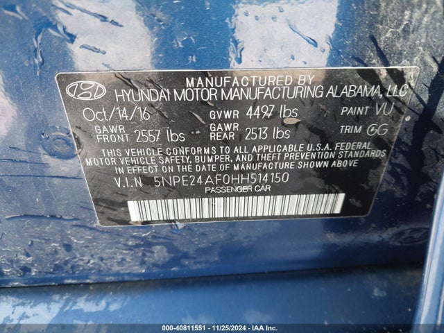 Hyundai SONATA SE 2017 5NPE24AF0HH514150 Image 9
